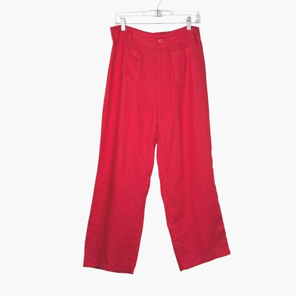 Nicole Miller Womens Wide Leg Linen Trouser Pant Size 10 Patch Pocket